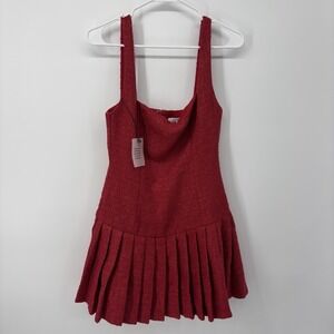 More To Come Gwyneth Mini Dress Red Women's Small Pleated Hem Sparkle Size Small